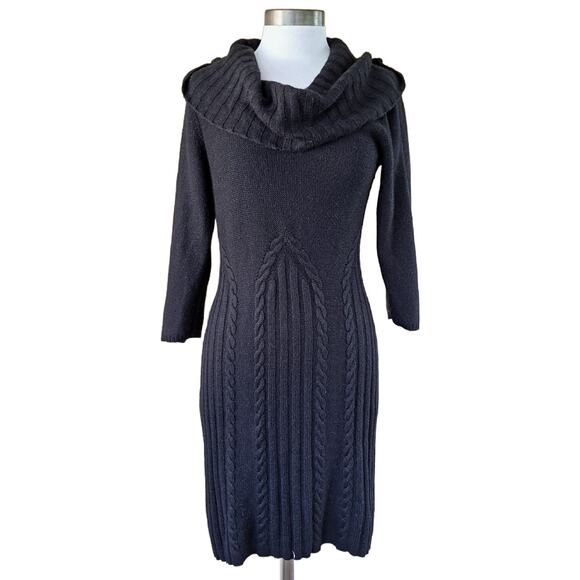 Anthropologie Sleeping on Snow Black Lancet Cowl Neck Sweater Dress Size Large - Picture 2 of 8